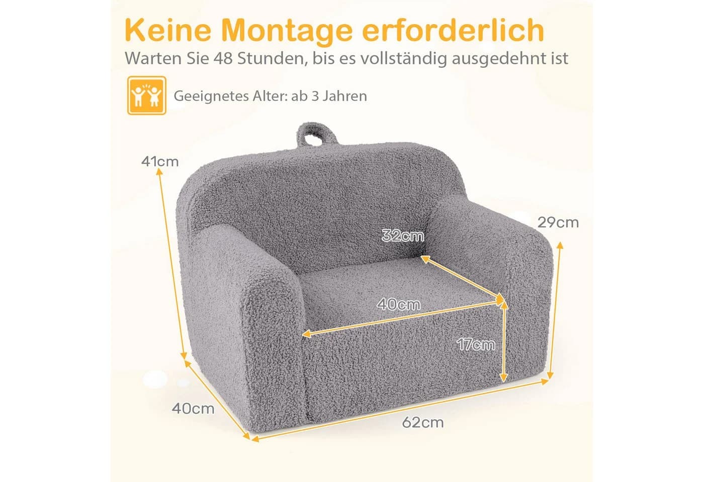 COSTWAY Kindersofa Rosa Teddyplüsch mit Griff - Bild 5