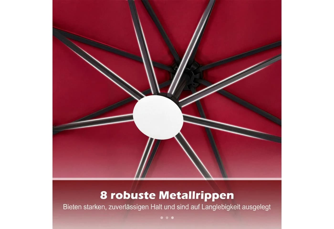 COSTWAY Sonnenschirm Balkonschirm Rot mit LED und Ständer - Bild 3