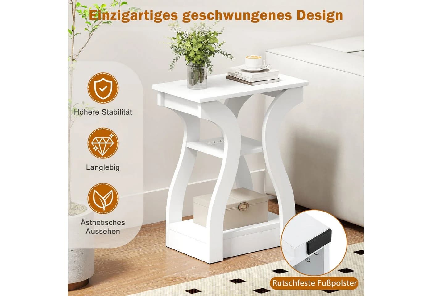 COSTWAY Beistelltisch 2er Set Schwarz mit Ladestation - Bild 4