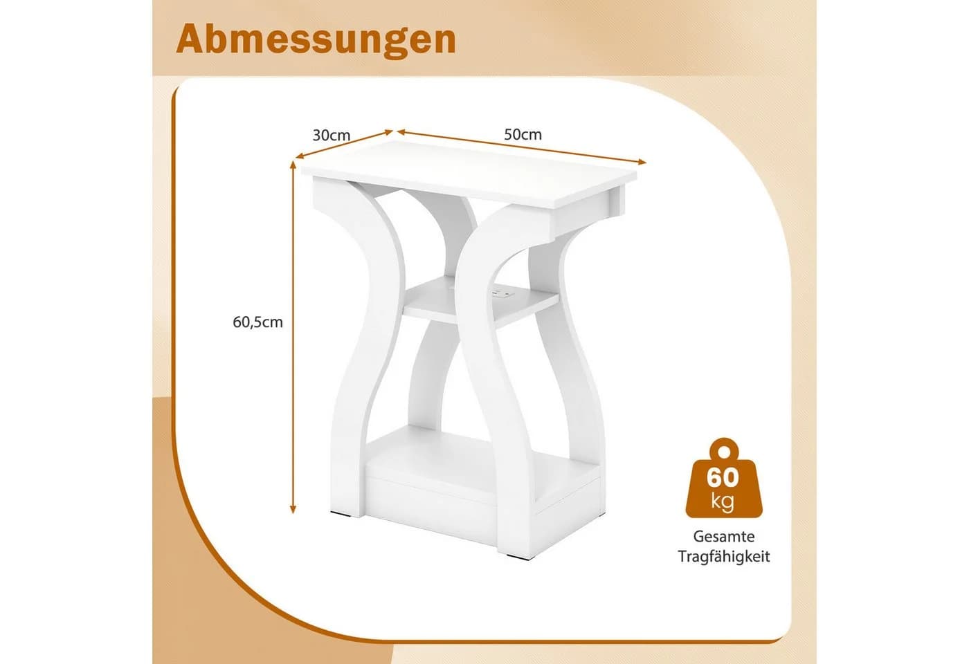 COSTWAY Beistelltisch 2er Set Schwarz mit Ladestation - Bild 5