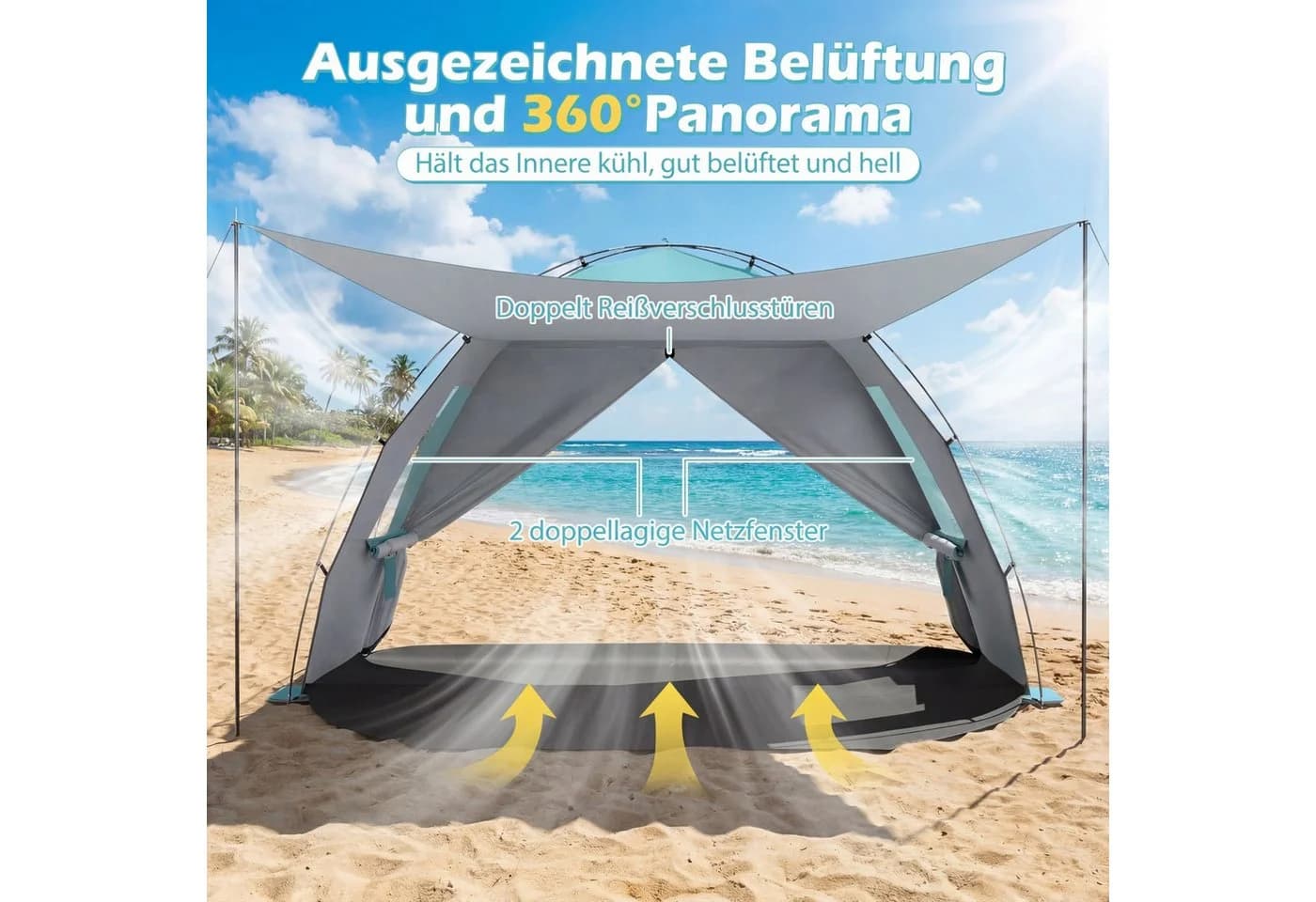 COSTWAY Strandmuschel Strandzelt mit Vordach und Netzfenstern Blau