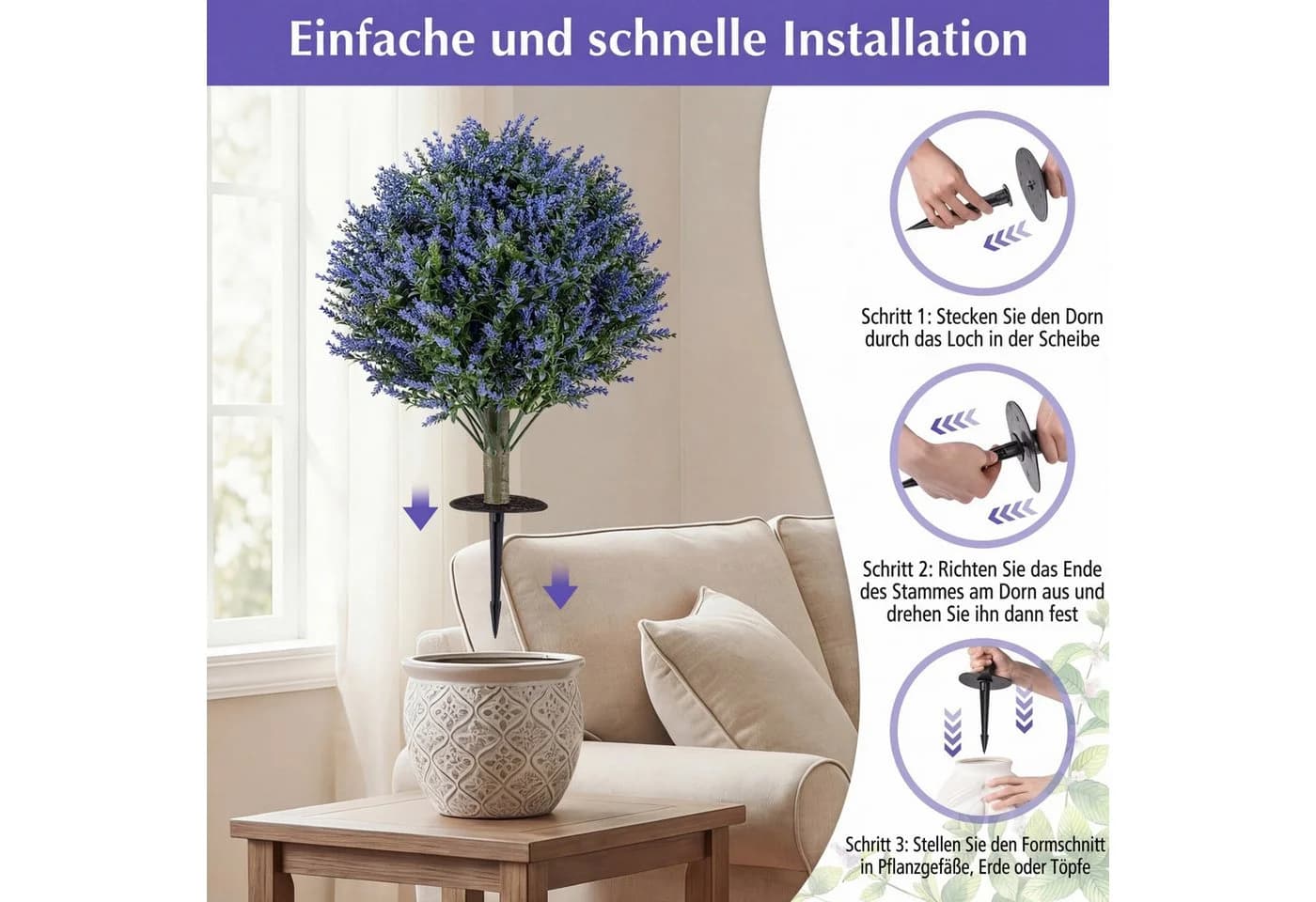 COSTWAY Kunstpflanze Lavendel Lila/Grün mit Erdspieß - Bild 3