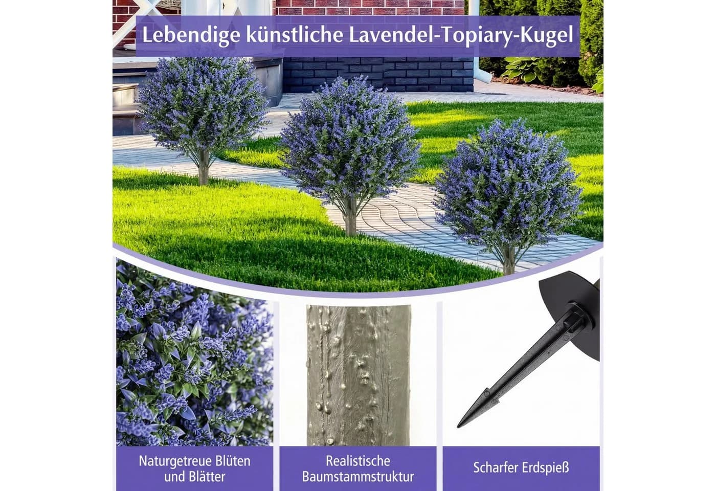 COSTWAY Kunstpflanze Lavendel Lila/Grün mit Erdspieß - Bild 4