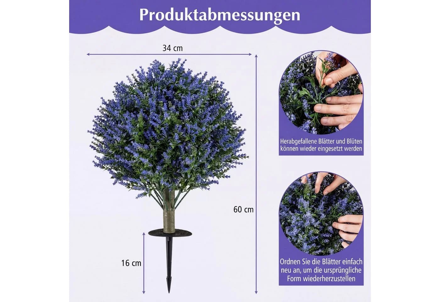 COSTWAY Kunstpflanze Lavendel Lila/Grün mit Erdspieß - Bild 5