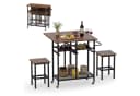 COSTWAY Esstisch klappbar mit 2 Hockern & Weinregal, Braun/Schwarz/Gold Bild 2