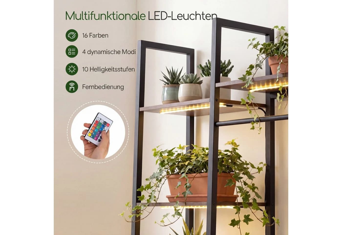 COSTWAY Blumenständer 10-stufig Holz Metall mit LED Wachstumslampe - Bild 3