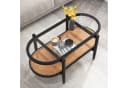 COSTWAY Couchtisch Glas Rattan Holz Braun mit Stauraum Bild 1