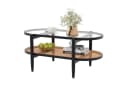 COSTWAY Couchtisch Glas Rattan Holz Braun mit Stauraum Bild 2