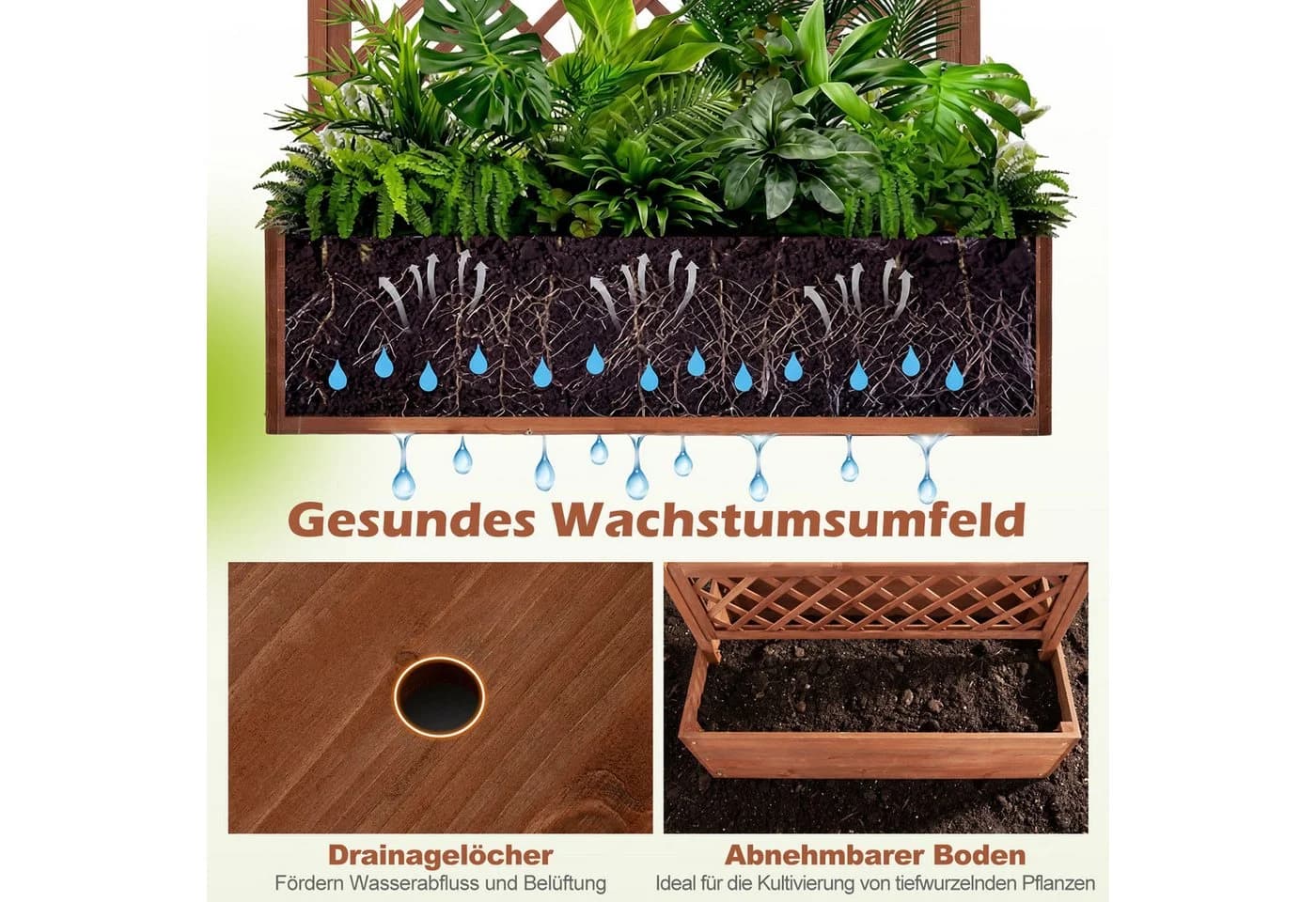 COSTWAY Blumenkasten Pflanzkübel Hochbeet mit Rankgitter & Dach Braun - Bild 5