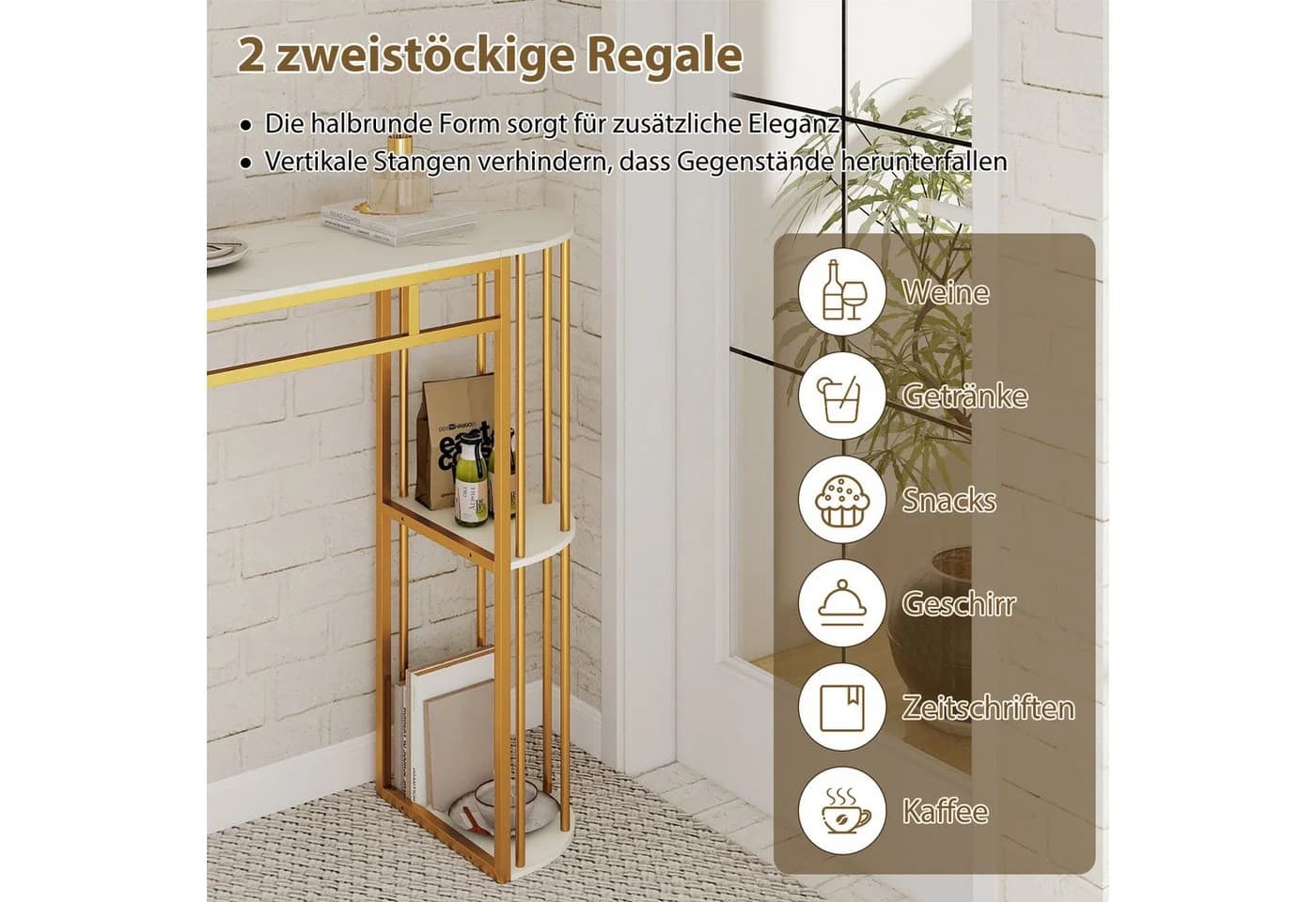 COSTWAY Bartisch 150cm mit 4 Regalen Schwarz/Gold/Weiß - Bild 4