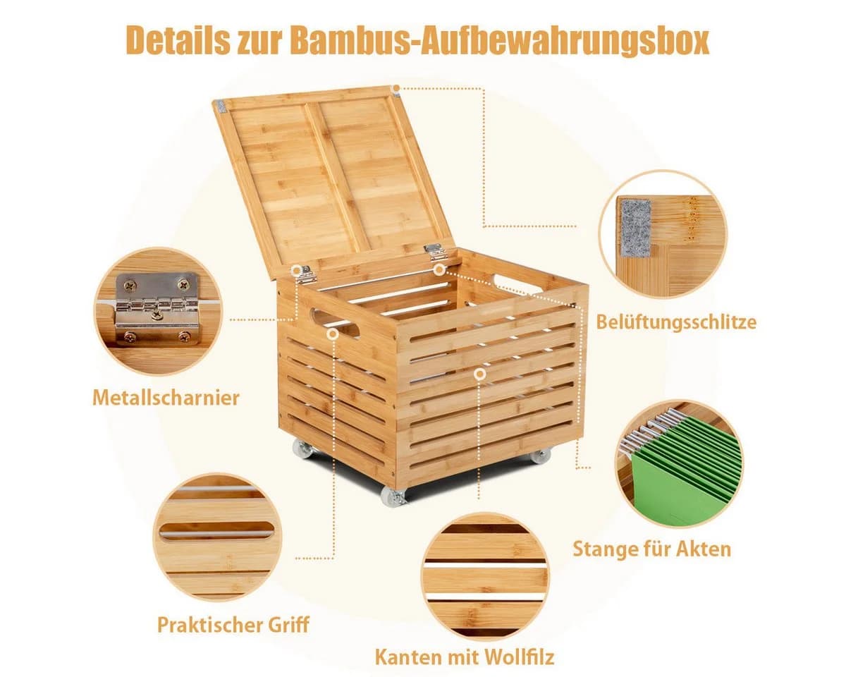 COSTWAY Spielzeugtruhe Bambus Aufbewahrungsbox mit Rollen - Bild 3