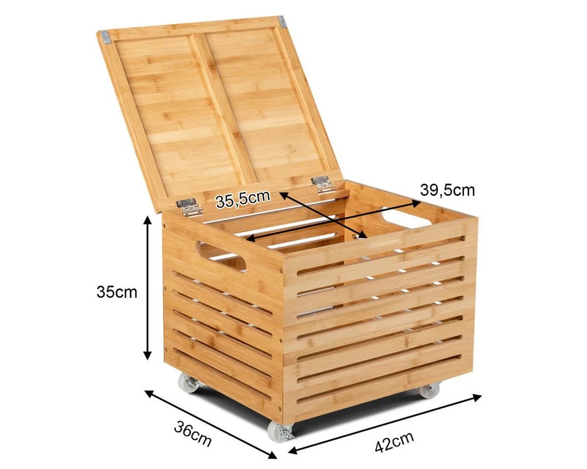 COSTWAY Spielzeugtruhe Bambus Aufbewahrungsbox mit Rollen - Bild 5