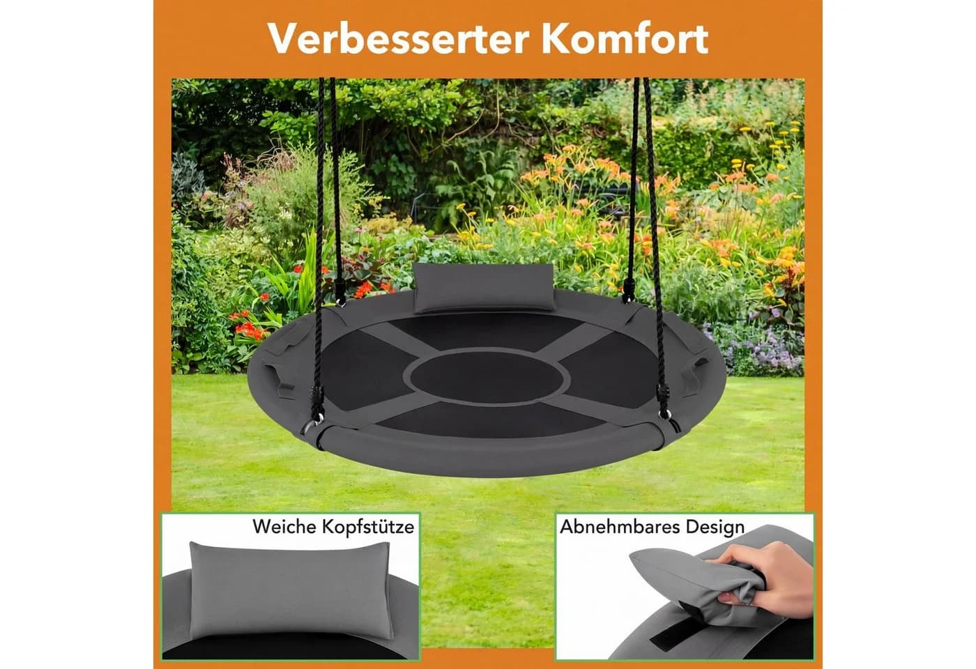COSTWAY Nestschaukel Grau mit Kissen & Griffen - Bild 3
