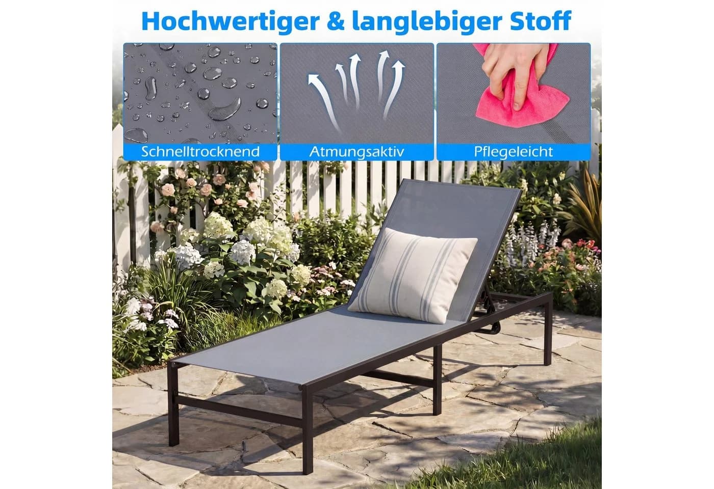 COSTWAY Gartenliege Grau mit 6-fach verstellbarer Rückenlehne - Bild 4