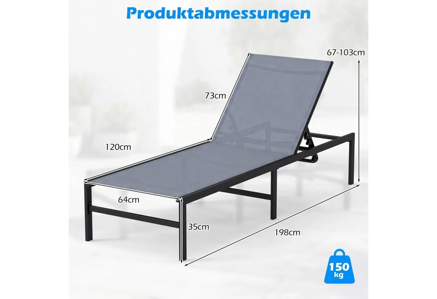 COSTWAY Gartenliege Grau mit 6-fach verstellbarer Rückenlehne - Bild 5