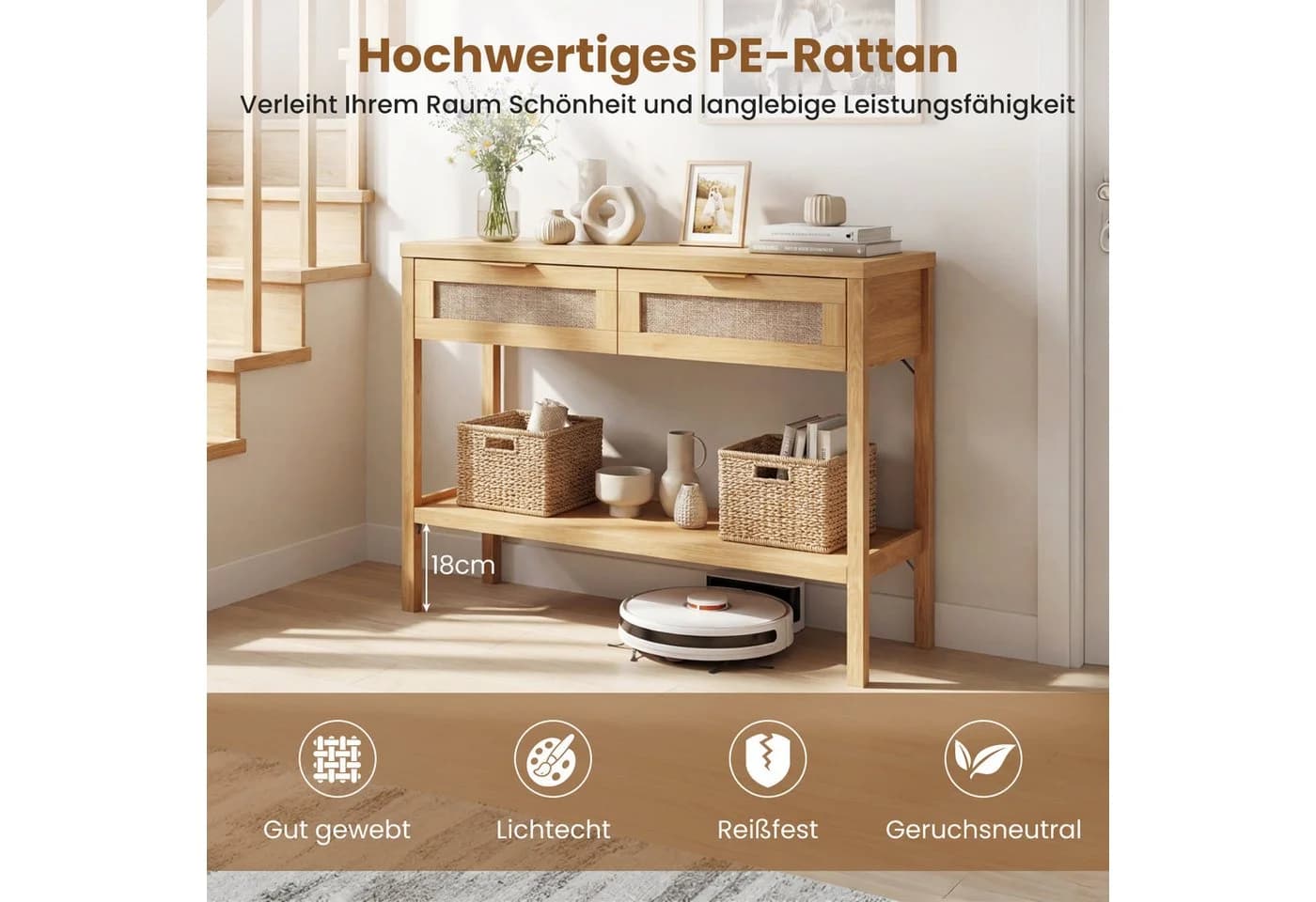 COSTWAY Konsolentisch Rattanoptik mit Schubladen & Ablage - Bild 3