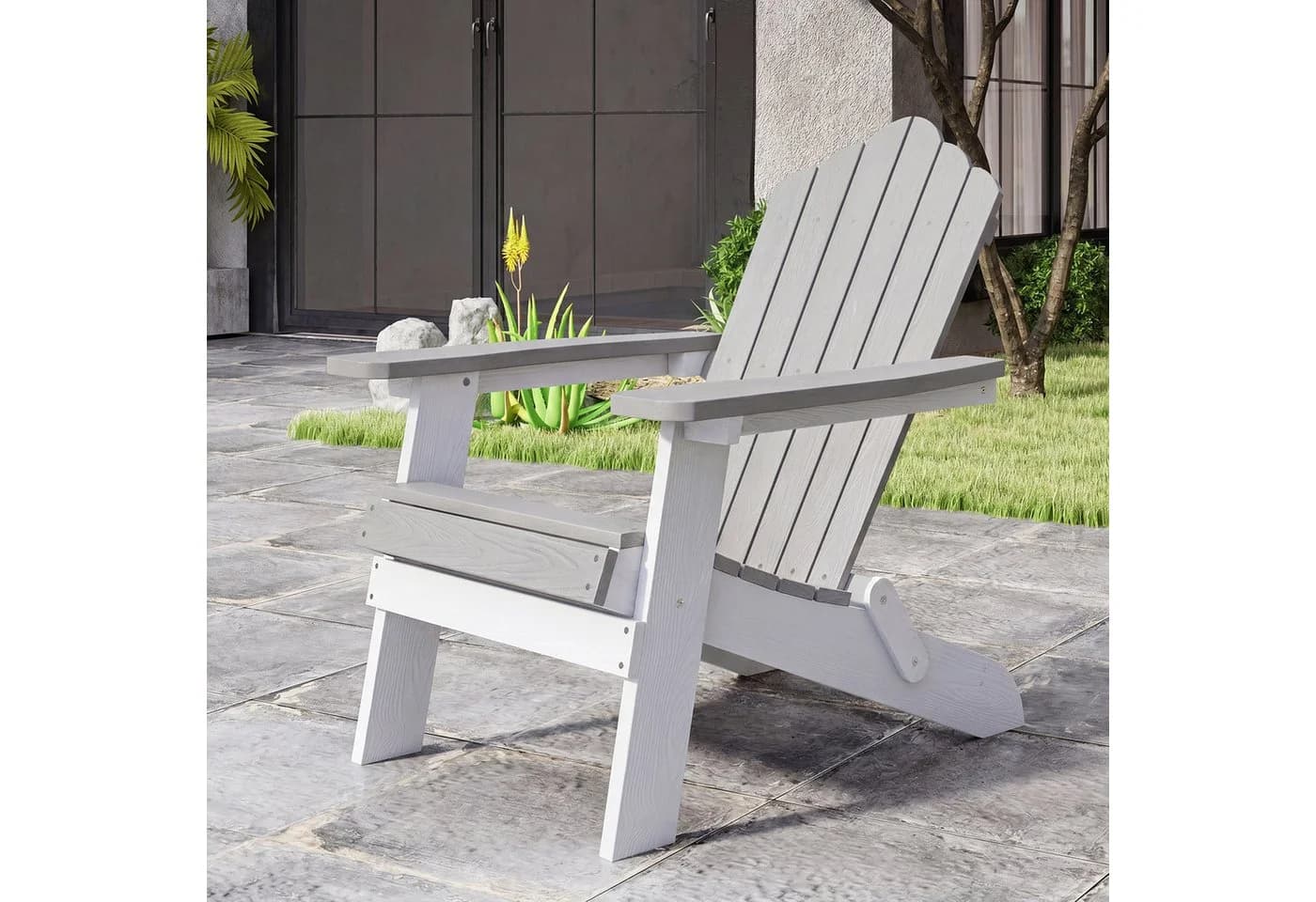 COSTWAY Klappbarer Adirondack Gartenstuhl Grau/Weiß HIPS