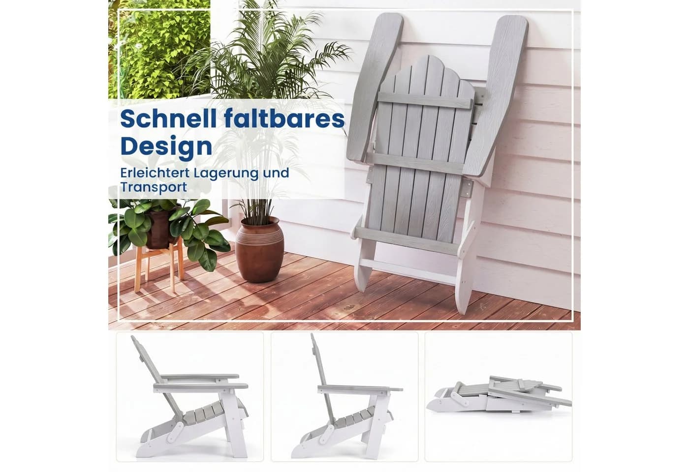 COSTWAY Klappbarer Adirondack Gartenstuhl Grau/Weiß HIPS - Bild 3