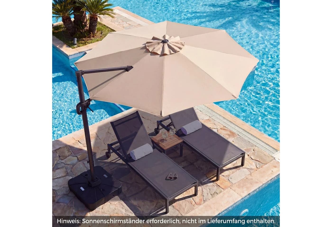 COSTWAY Sonnenschirm 300 cm Beige Ampelschirm mit Kurbel