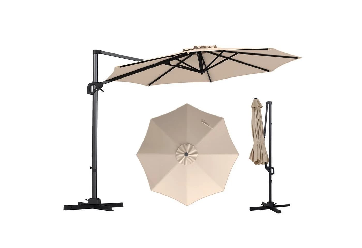 COSTWAY Sonnenschirm 300 cm Beige Ampelschirm mit Kurbel - Bild 2