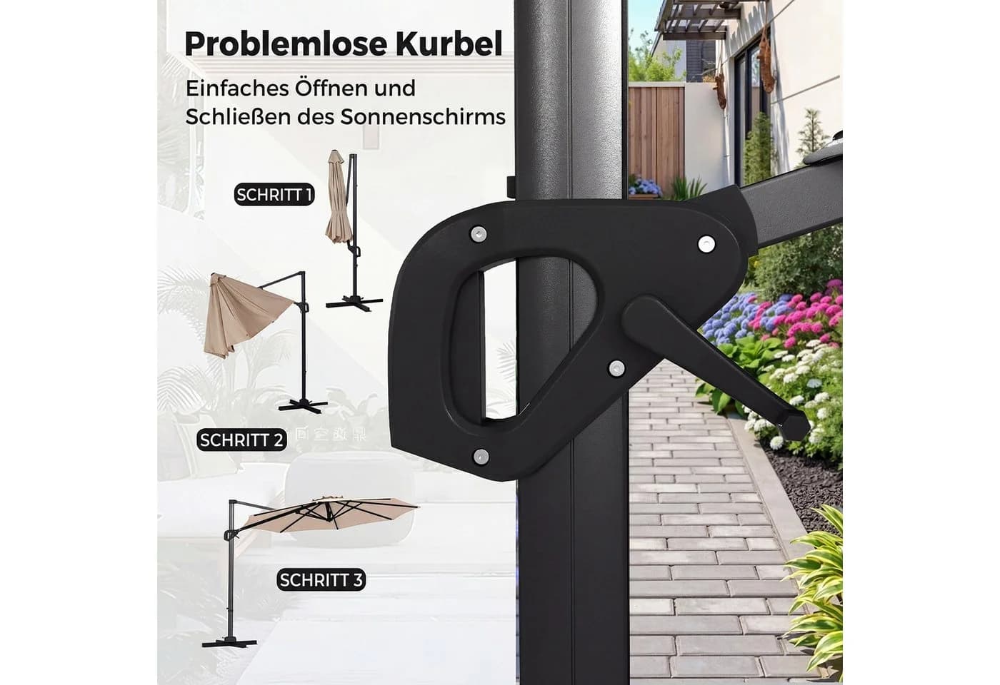 COSTWAY Sonnenschirm 300 cm Beige Ampelschirm mit Kurbel - Bild 5
