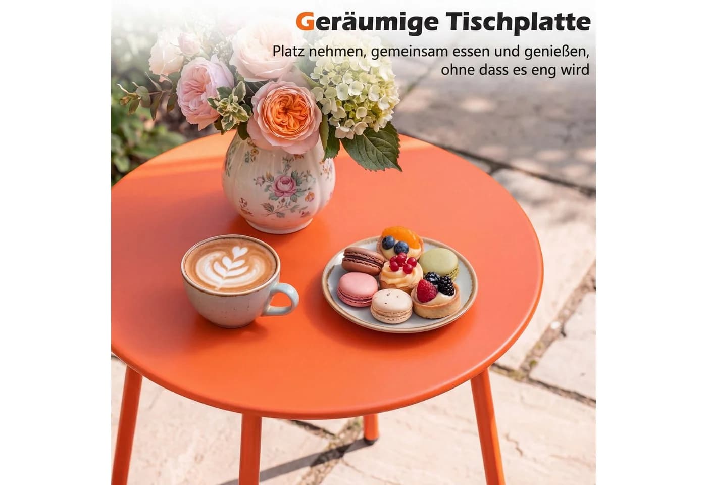 COSTWAY Balkonset 3-tlg. Orange PE-Rattan Gartenmöbel Set
