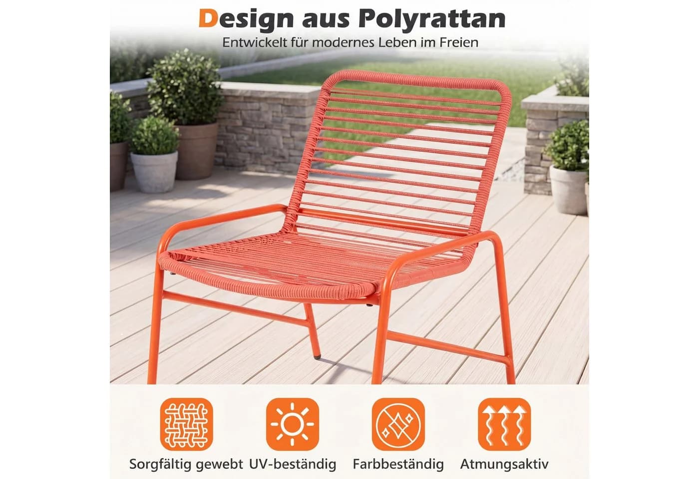 COSTWAY Balkonset 3-tlg. Orange PE-Rattan Gartenmöbel Set - Bild 3