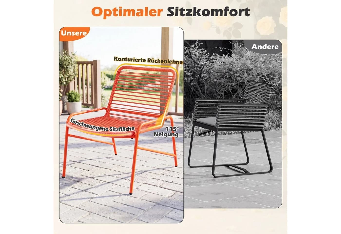 COSTWAY Balkonset 3-tlg. Orange PE-Rattan Gartenmöbel Set - Bild 5