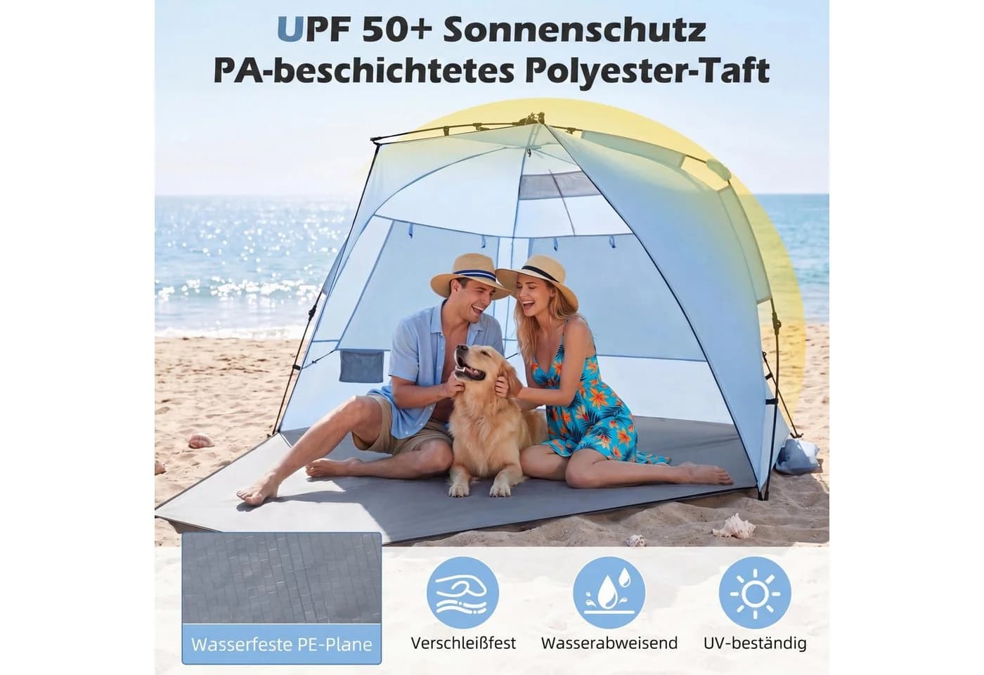 COSTWAY Strandmuschel Zelt 4 Personen Pop-up mit UV-Schutz