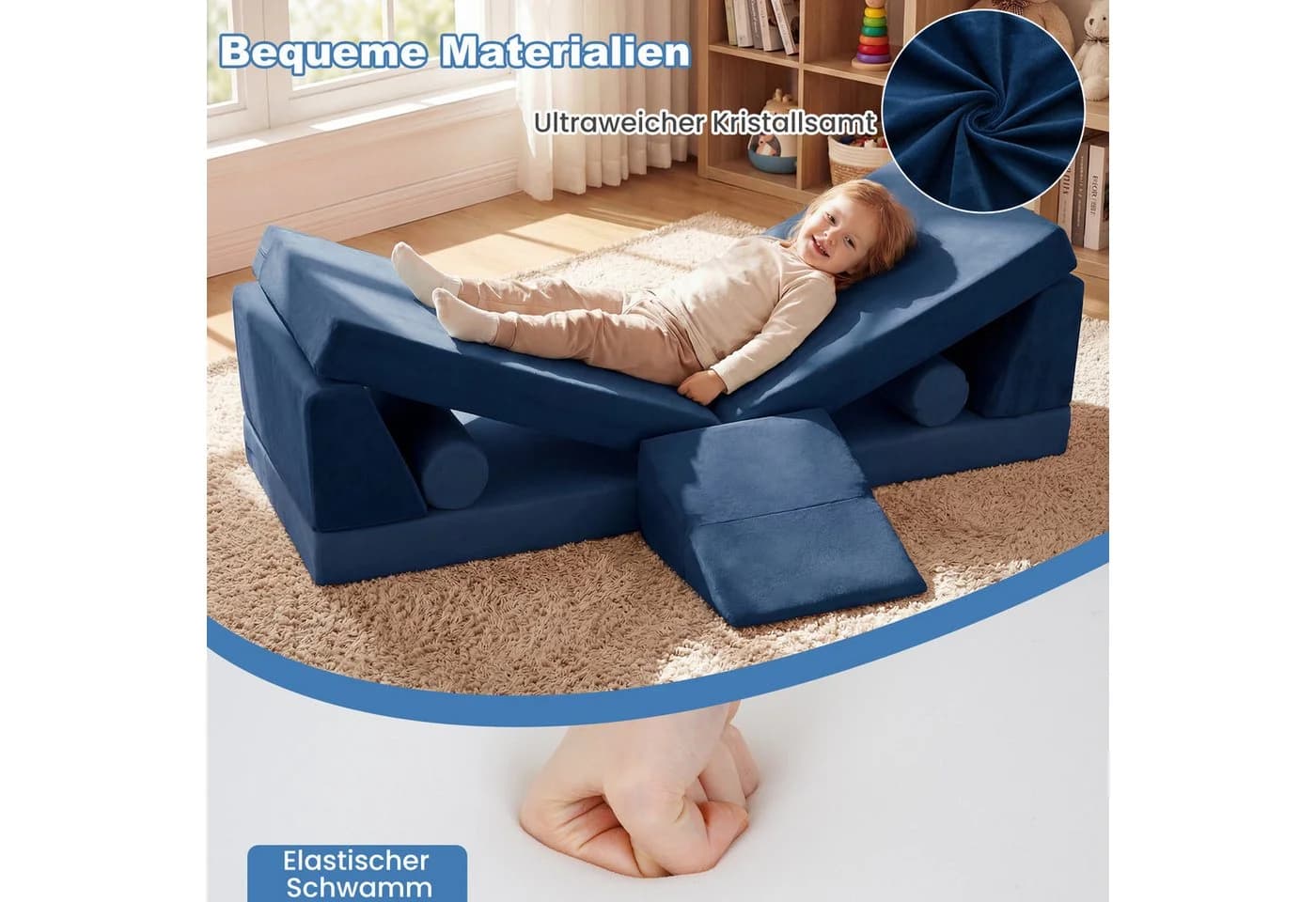 COSTWAY Modulares Kindersofa Blau mit abnehmbarem Bezug - Bild 3