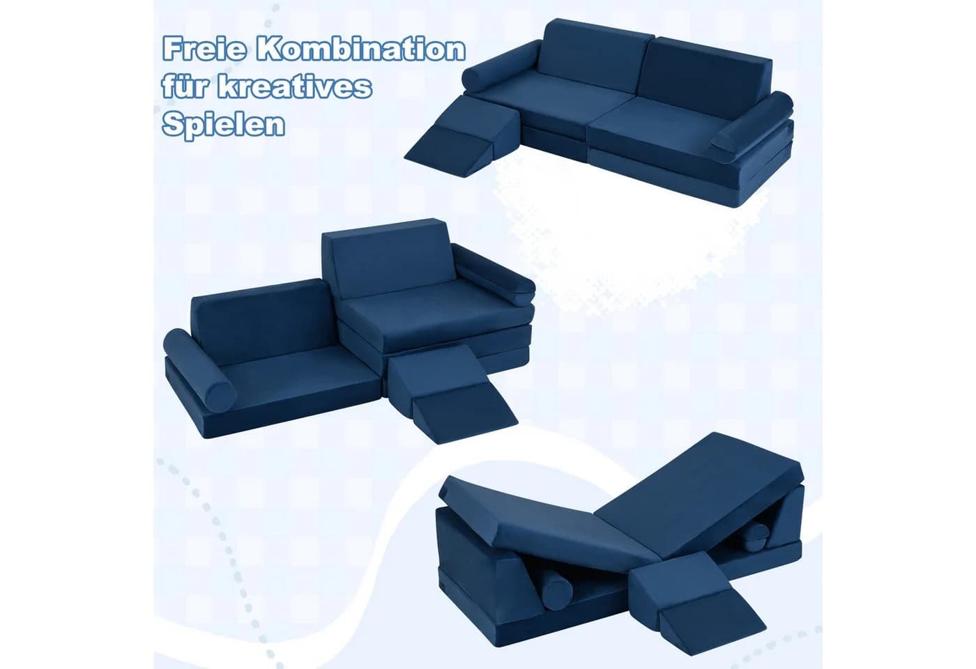 COSTWAY Modulares Kindersofa Blau mit abnehmbarem Bezug - Bild 4