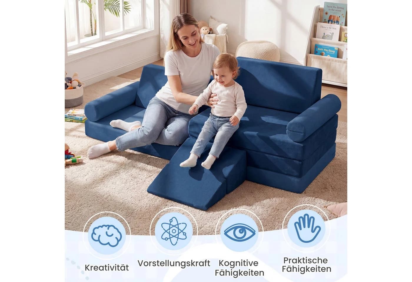 COSTWAY Modulares Kindersofa Blau mit abnehmbarem Bezug - Bild 5