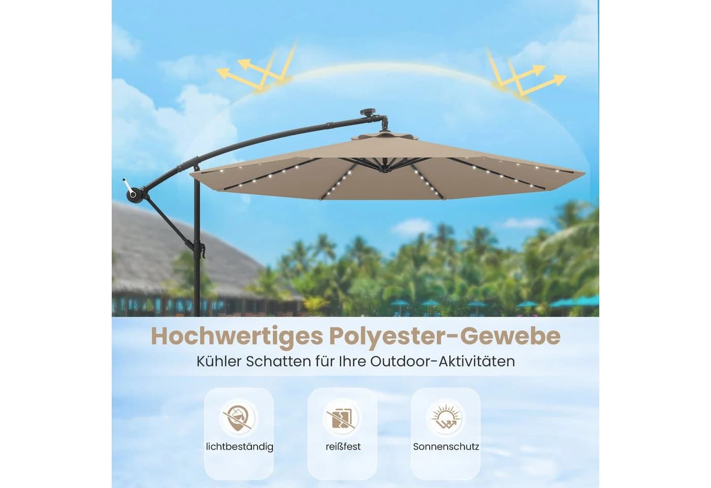 COSTWAY Sonnenschirm Ampelschirm Braun mit LED-Leuchten - Bild 5