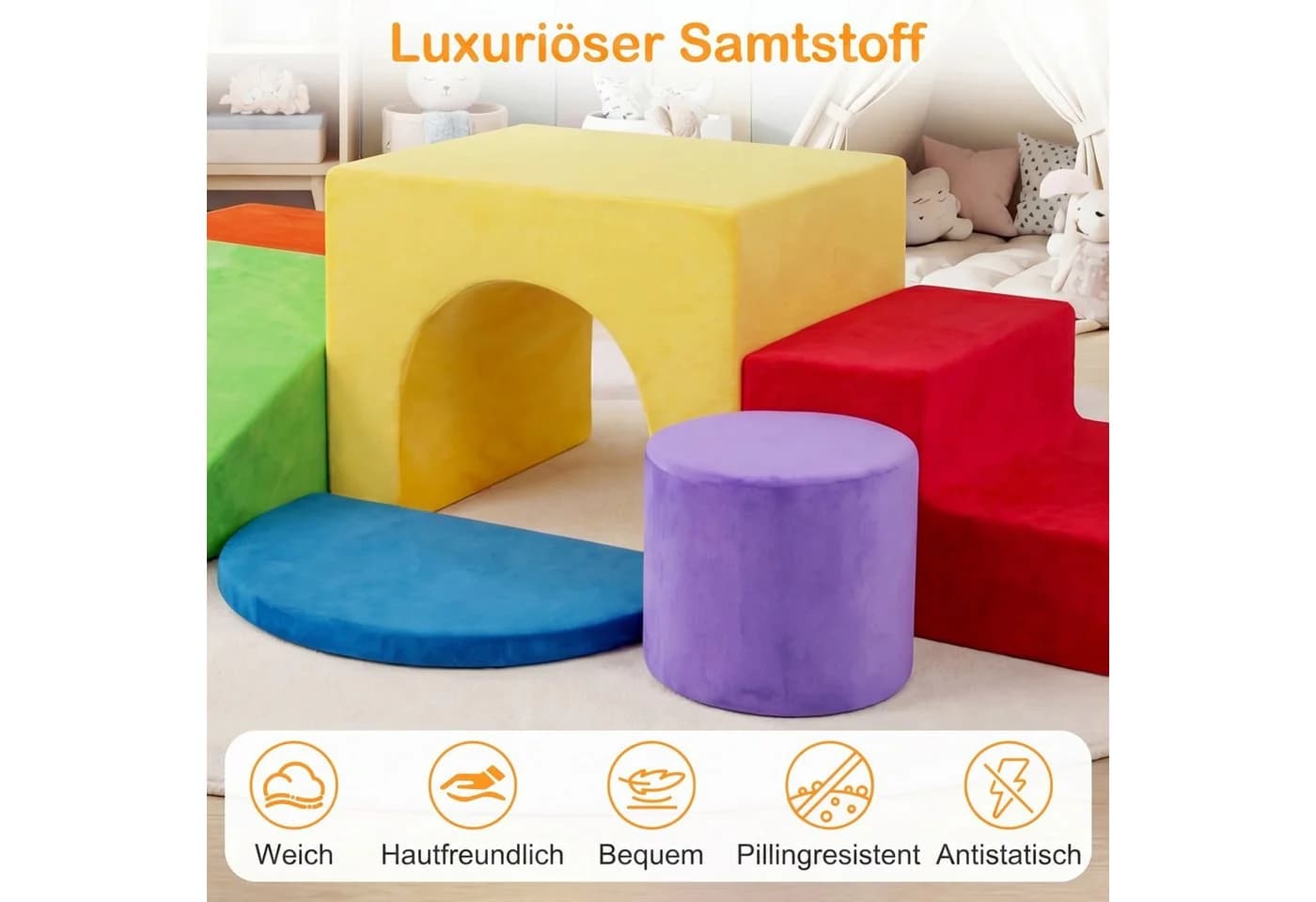 COSTWAY 6-tlg. Schaumstoff Spielbausteine Set Rot/Rosa/Weiß