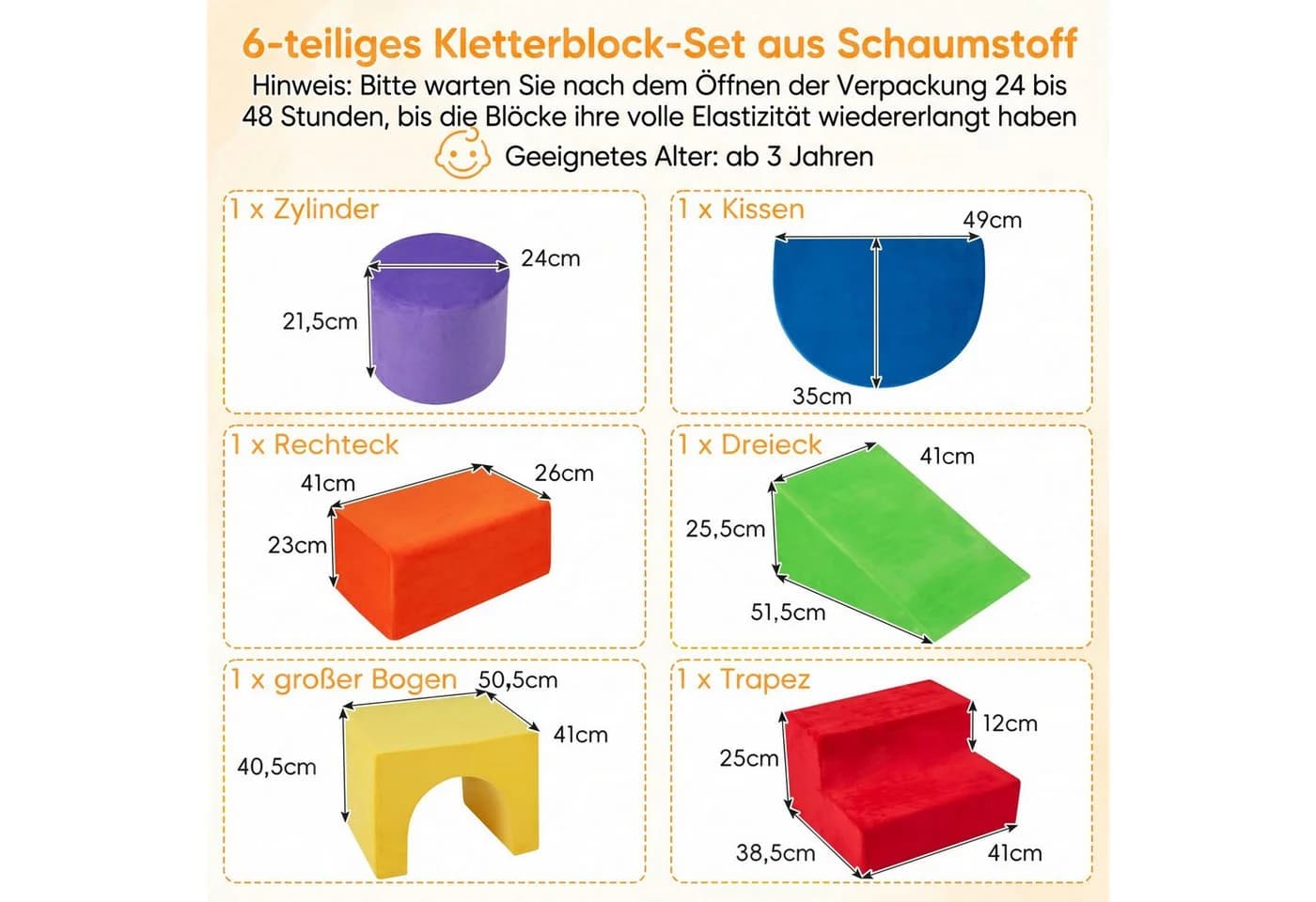 COSTWAY 6-tlg. Schaumstoff Spielbausteine Set Rot/Rosa/Weiß - Bild 5