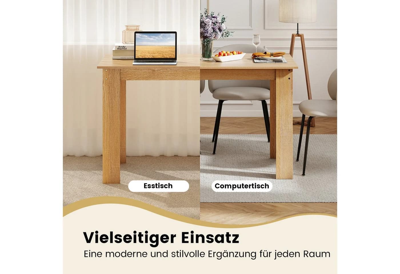KOMFOTTEU Esstisch 120x70x75 cm Holzwerkstoff Beige/Weiß/Grau