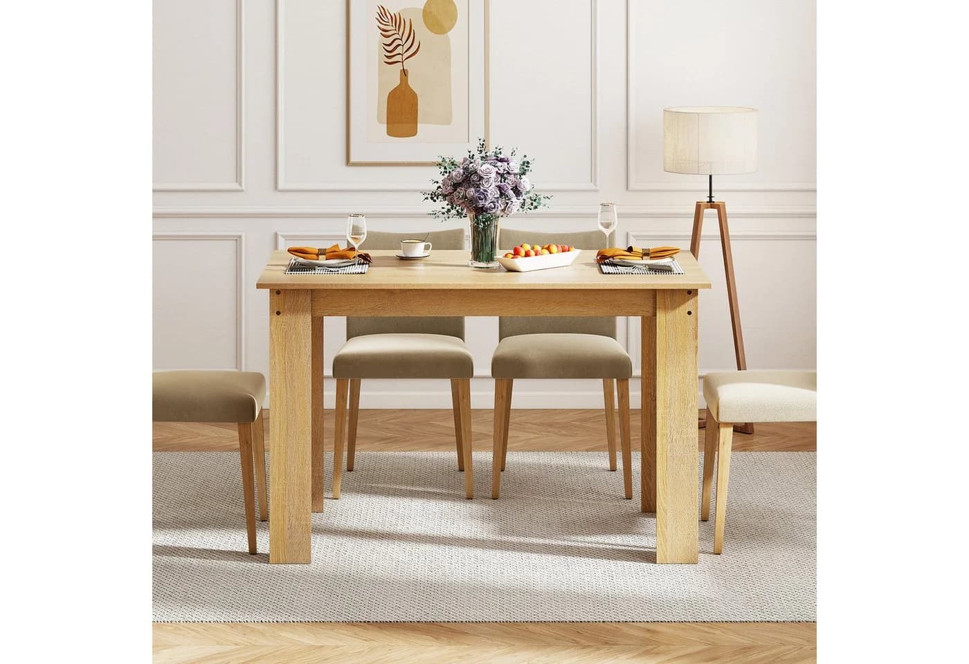 KOMFOTTEU Esstisch 120x70x75 cm Holzwerkstoff Beige/Weiß/Grau - Bild 5