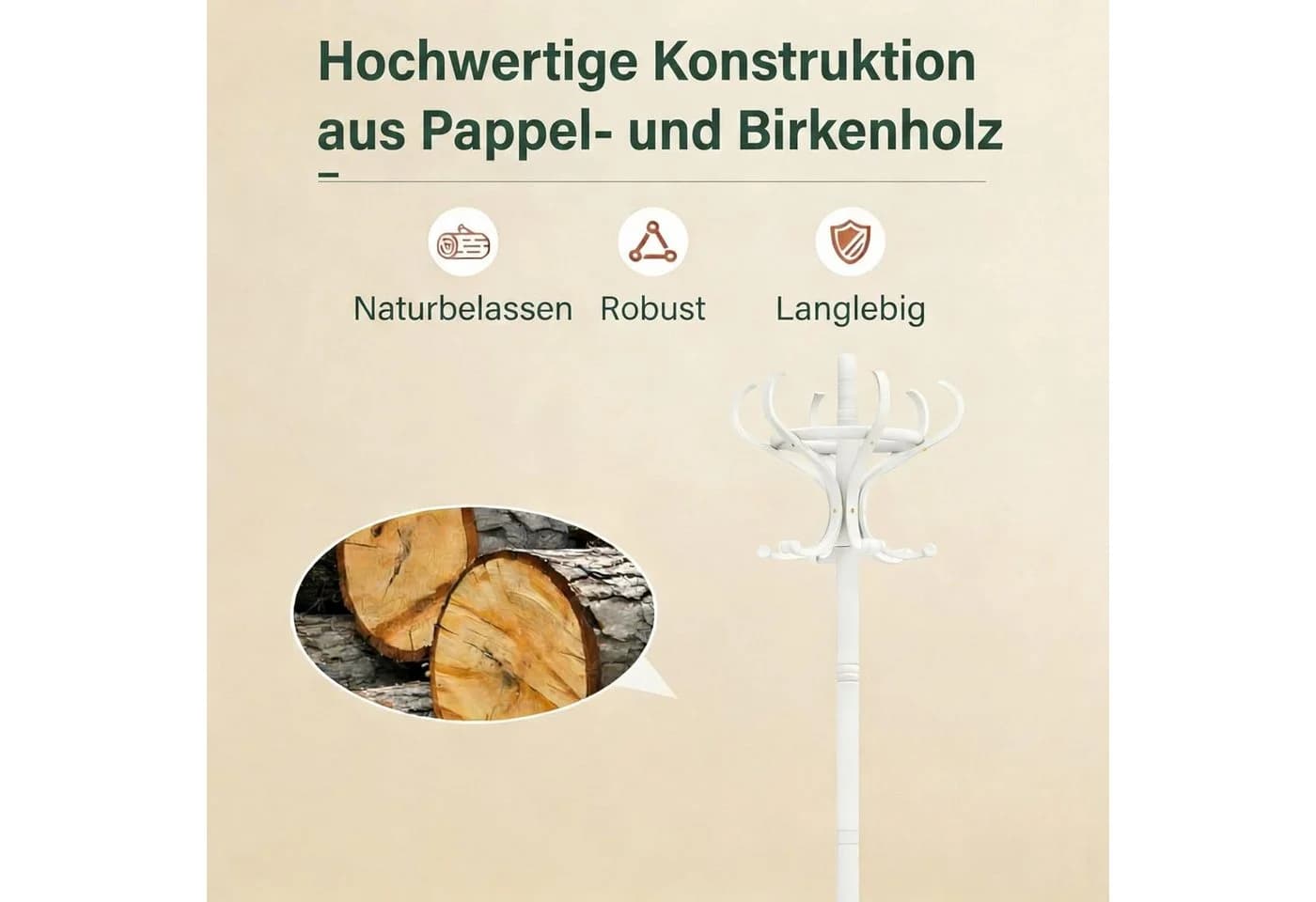 KOMFOTTEU Garderobenständer aus Massivholz mit 12 Haken & Schirmständer - Bild 5