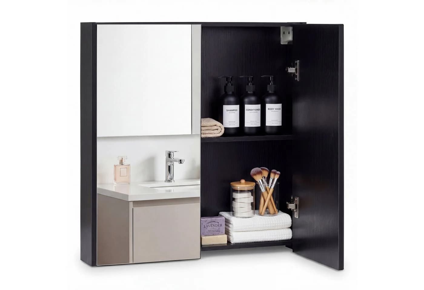 KOMFOTTEU Spiegelschrank mit 2 Spiegeltüren und Ablagen - Bild 2