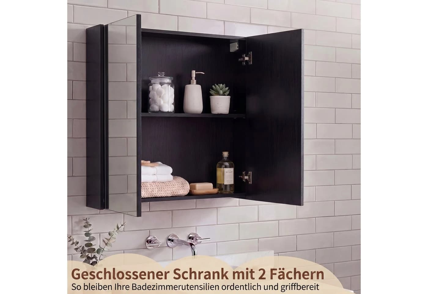 KOMFOTTEU Spiegelschrank mit 2 Spiegeltüren und Ablagen - Bild 4