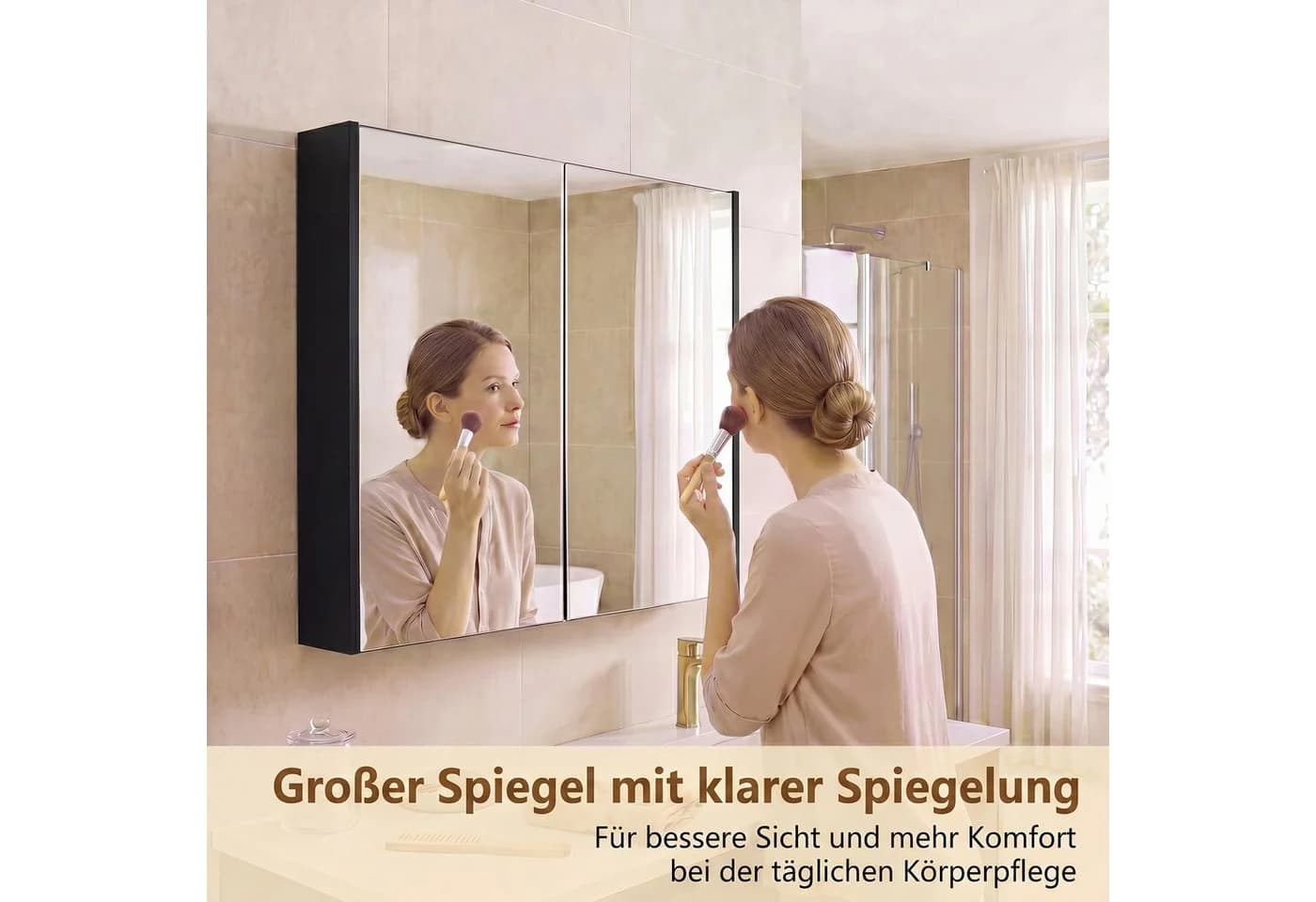 KOMFOTTEU Spiegelschrank mit 2 Spiegeltüren und Ablagen - Bild 5