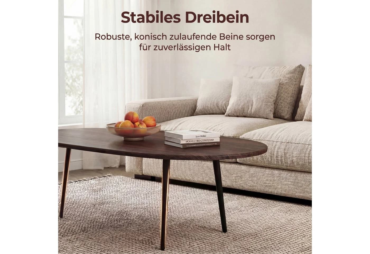 KOMFOTTEU Couchtisch oval Braun Metallbeine - Bild 4