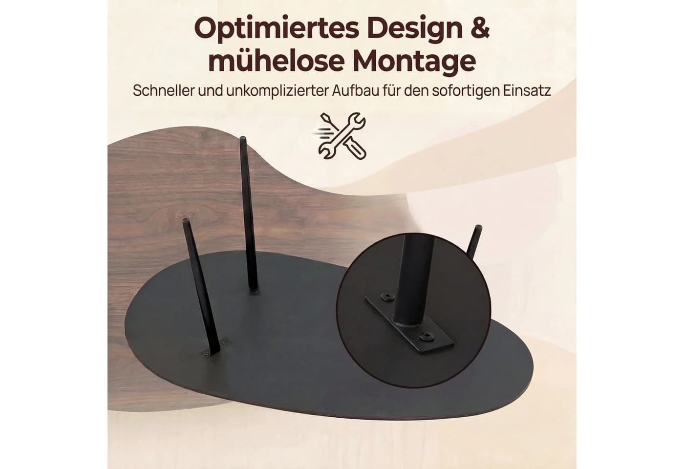 KOMFOTTEU Couchtisch oval Braun Metallbeine - Bild 5