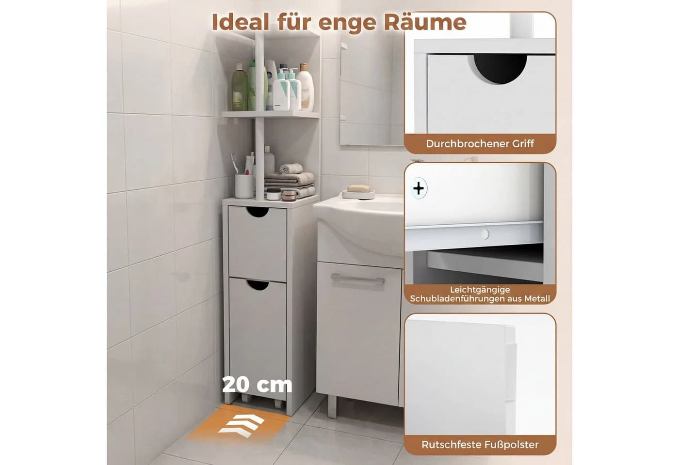 KOMFOTTEU Badkommode Weiß mit Schubladen und Regalen - Bild 3