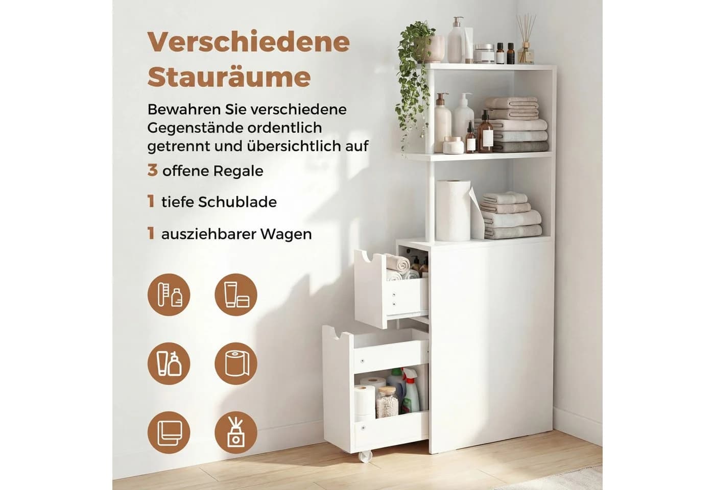 KOMFOTTEU Badkommode Weiß mit Schubladen und Regalen - Bild 4