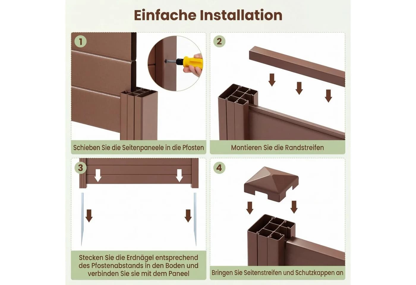 KOMFOTTEU Sichtschutzzaun mit 3 Pfählen aus verzinktem Metall - Bild 4