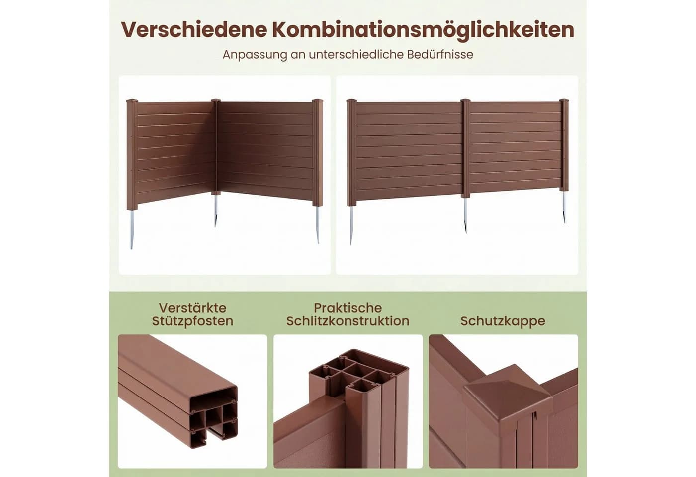 KOMFOTTEU Sichtschutzzaun mit 3 Pfählen aus verzinktem Metall - Bild 5