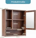 KOMFOTTEU Hängeschrank mit Spiegel, verstellbares Regal & 5 Fächer, Holz & Glas Bild 3