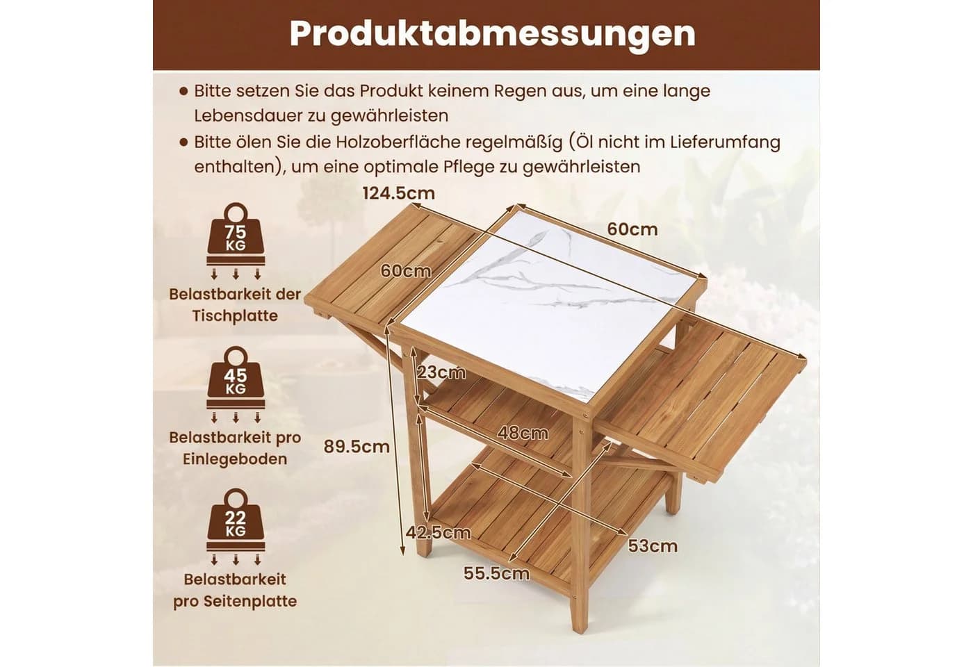 KOMFOTTEU Gartentisch Grilltisch mit Ablage Akazienholz