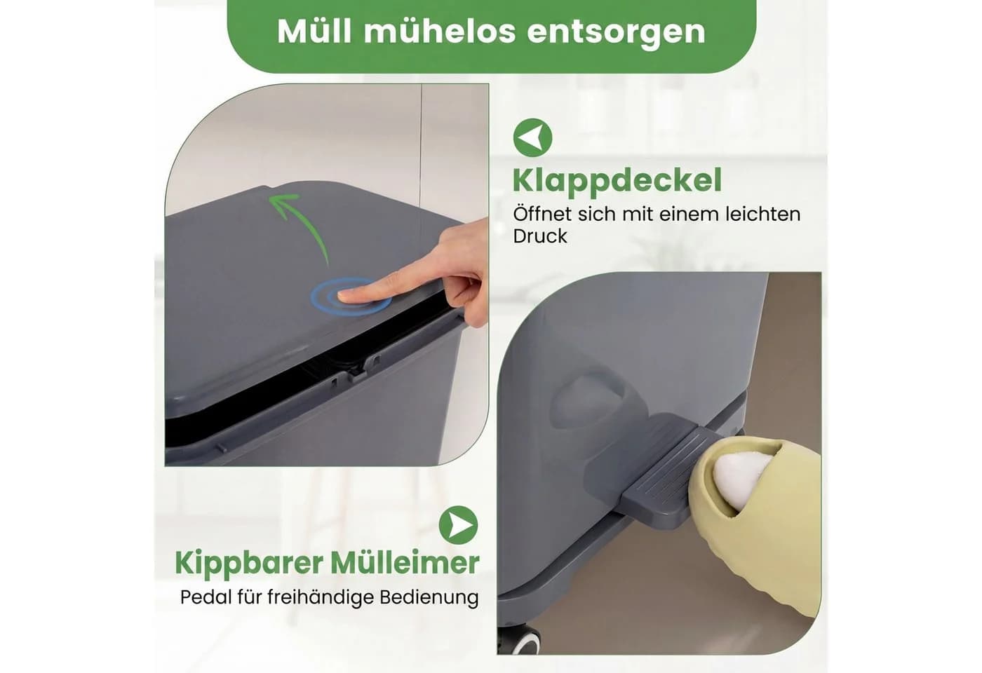 COSTWAY Mülleimer 3 Fächer 36L mit Fußpedal und Rollen - Bild 4